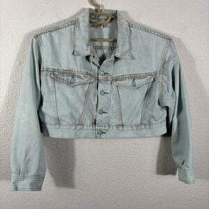 Vintage 1980s A'Milano Denim Jacket Womens Size M Blue‎ Cropped Distressed